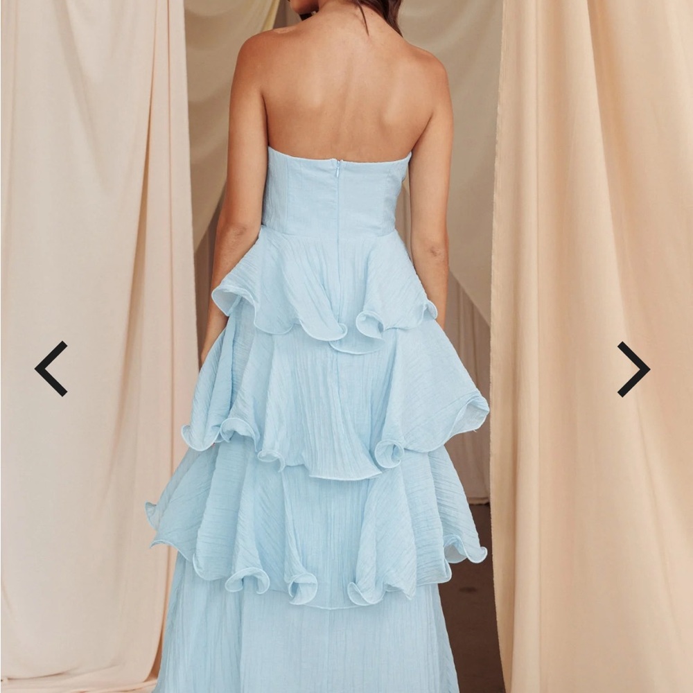 Selfie Leslie Strapless Light Blue Tiered Ruffle Dress